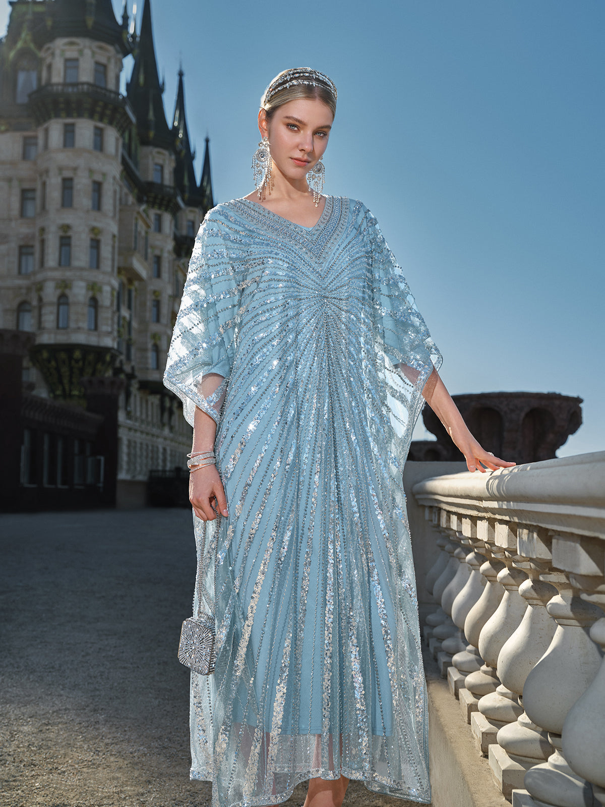 V-Neck Hand-Beaded Relaxed Dress (Inner Dress Included)