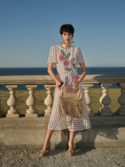 Embroidered Cutout A Line Dress