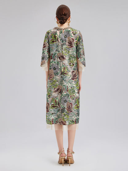 Three-Quarter Sleeves Sequin Maxi Dress