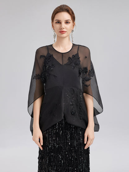 Luxe Sensual Sheer Silk Embroidered Blouse