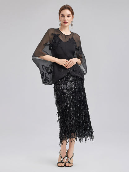 Luxe Sensual Sheer Silk Embroidered Blouse