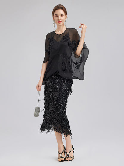 Luxe Sensual Sheer Silk Embroidered Blouse