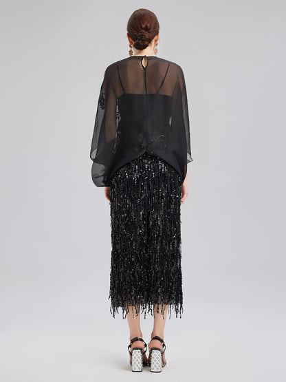Luxe Sensual Sheer Silk Embroidered Blouse
