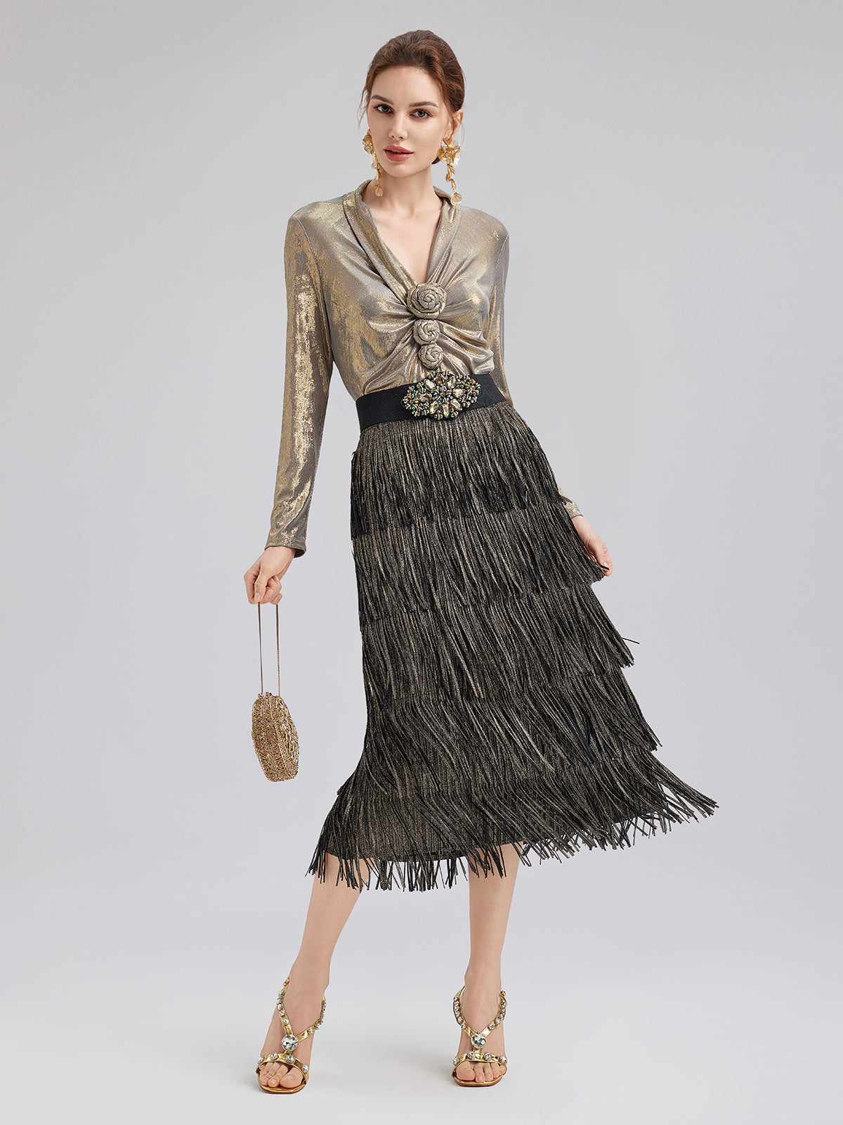 Elegant Rose Pleated V-neck Top
