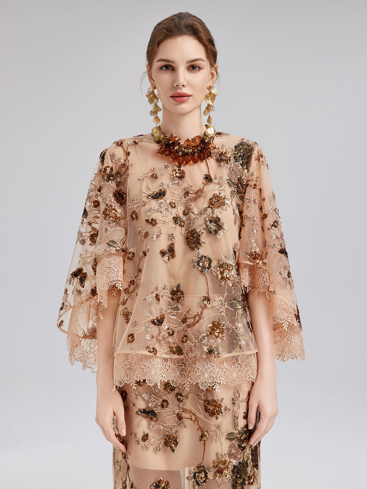 Luxurious Embroidered Sequin Long-Sleeve Top