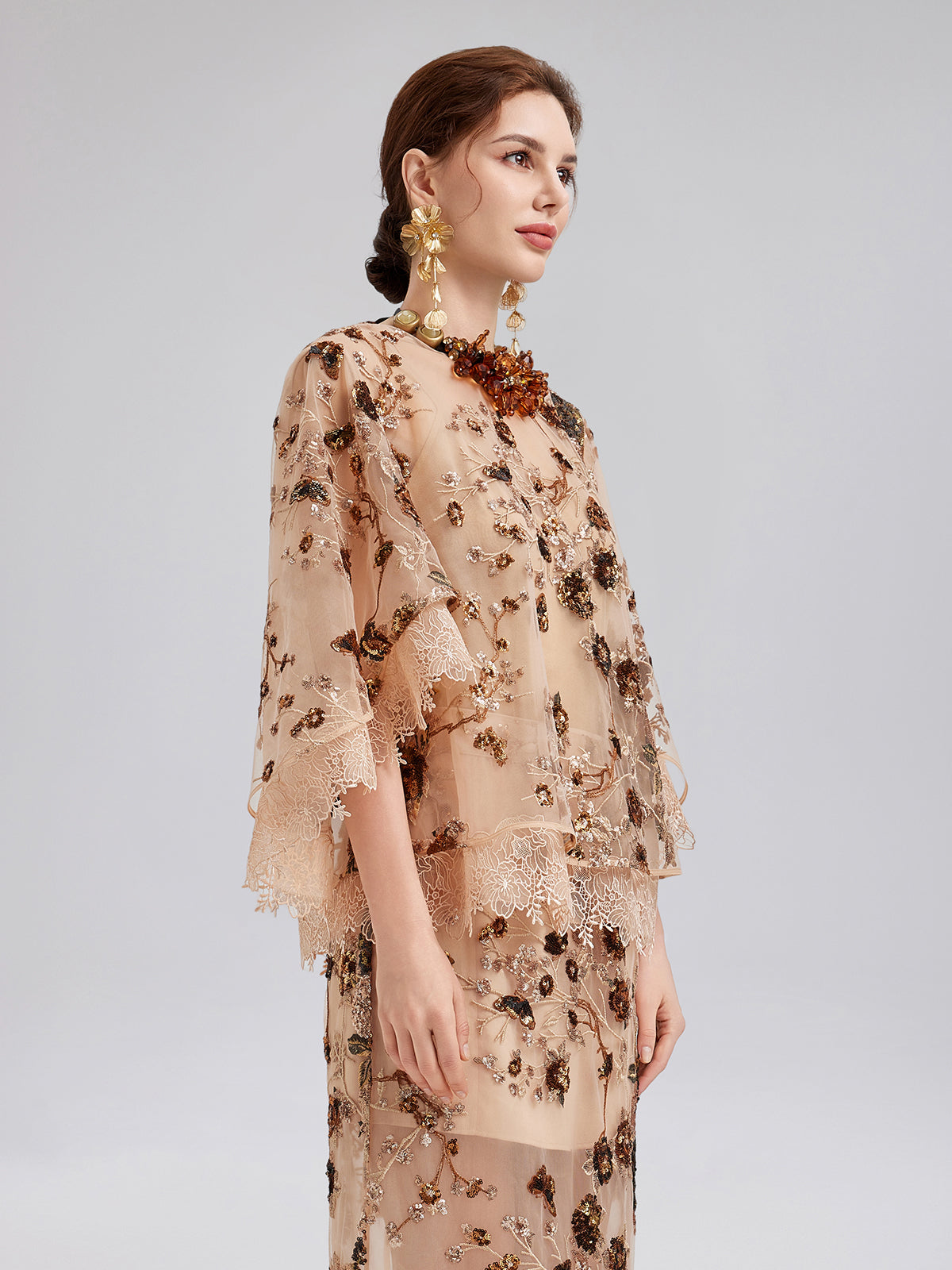 Luxurious Embroidered Sequin Long-Sleeve Top