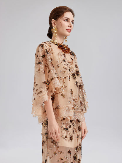 Luxurious Embroidered Sequin Long-Sleeve Top