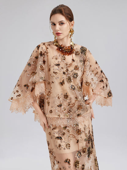 Luxurious Embroidered Sequin Long-Sleeve Top