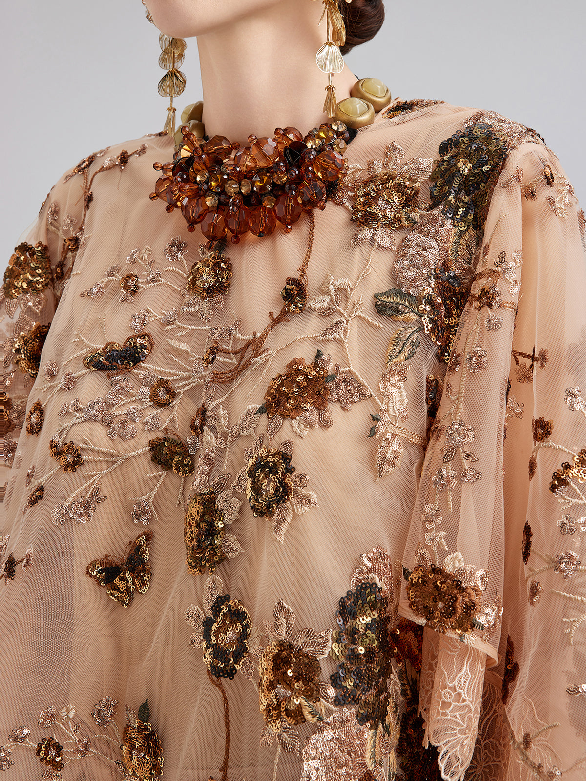 Luxurious Embroidered Sequin Long-Sleeve Top