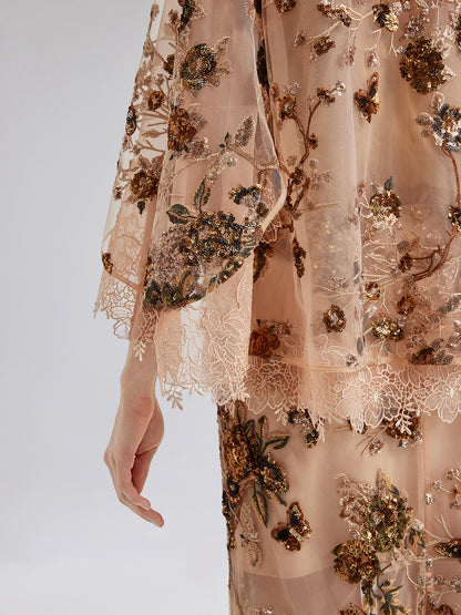 Luxurious Embroidered Sequin Long-Sleeve Top