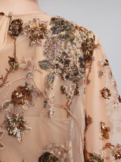 Luxurious Embroidered Sequin Long-Sleeve Top