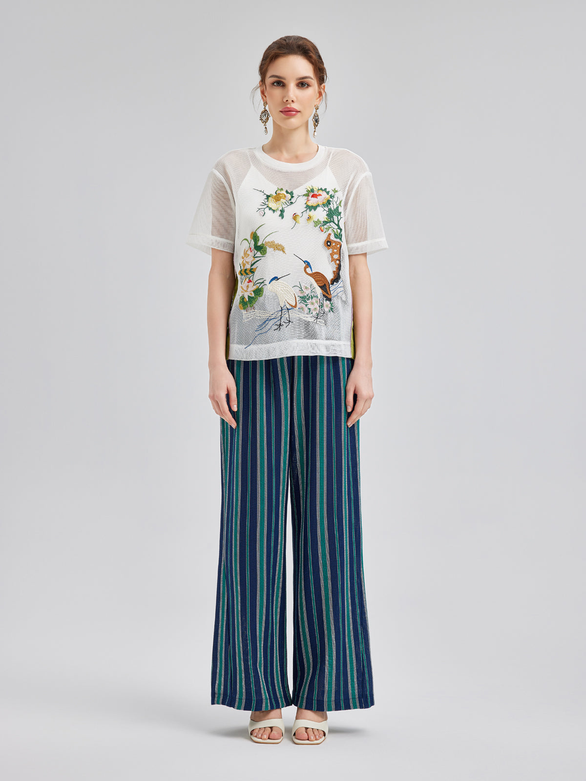 Lightweight Striped Elastic Waist Pants