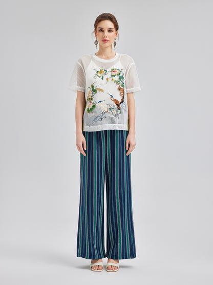 Lightweight Striped Elastic Waist Pants