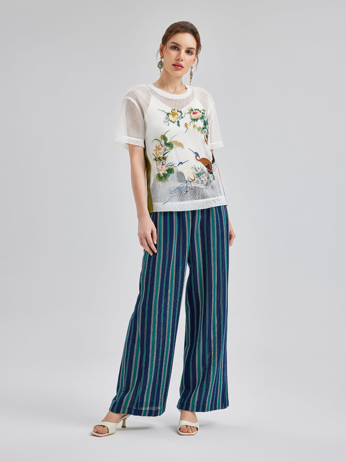 Lightweight Striped Elastic Waist Pants