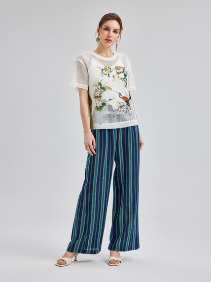 Lightweight Striped Elastic Waist Pants
