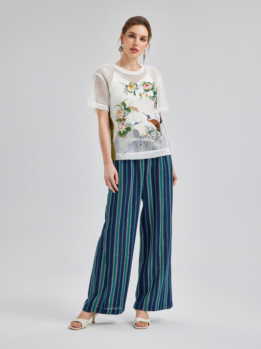 Lightweight Striped Elastic Waist Pants