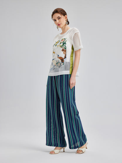 Lightweight Striped Elastic Waist Pants