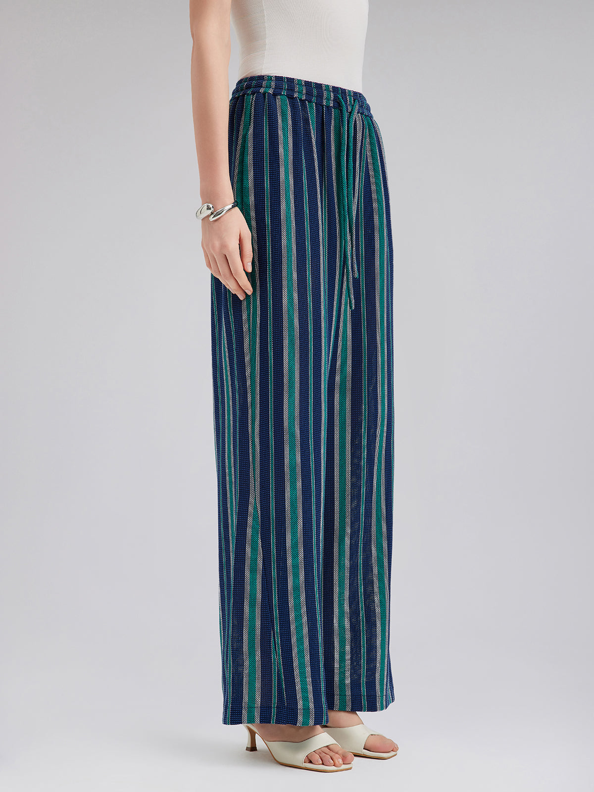 Lightweight Striped Elastic Waist Pants