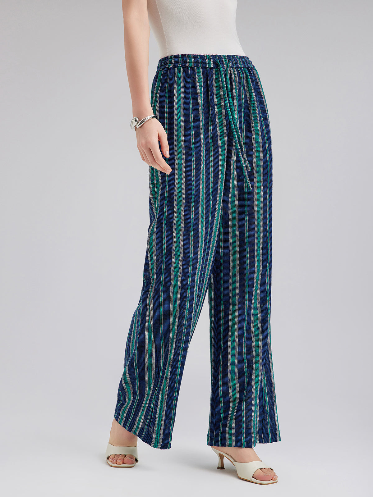 Lightweight Striped Elastic Waist Pants