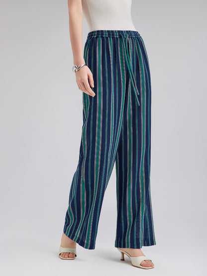 Lightweight Striped Elastic Waist Pants