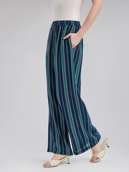 Lightweight Striped Elastic Waist Pants