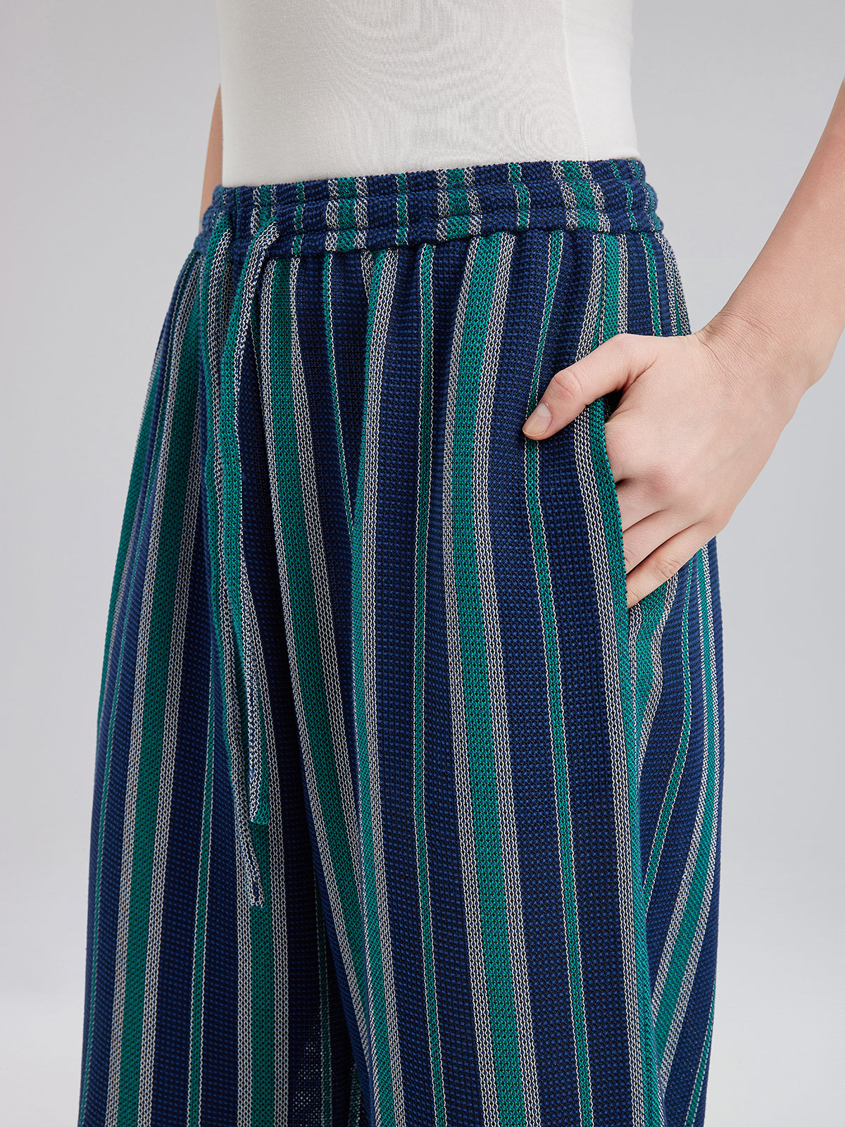 Lightweight Striped Elastic Waist Pants