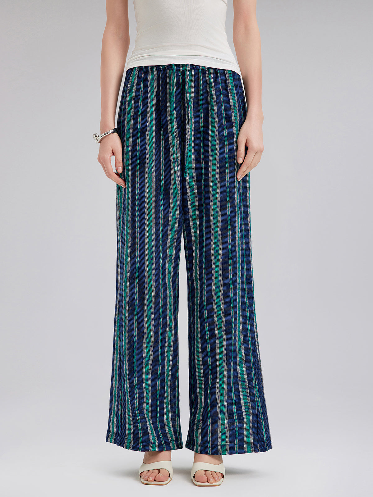 Lightweight Striped Elastic Waist Pants