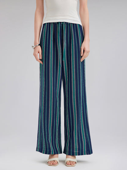 Lightweight Striped Elastic Waist Pants
