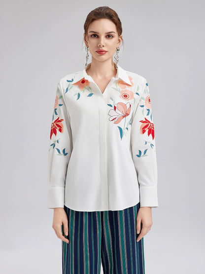 Cotton Embroidered Floral Shirt