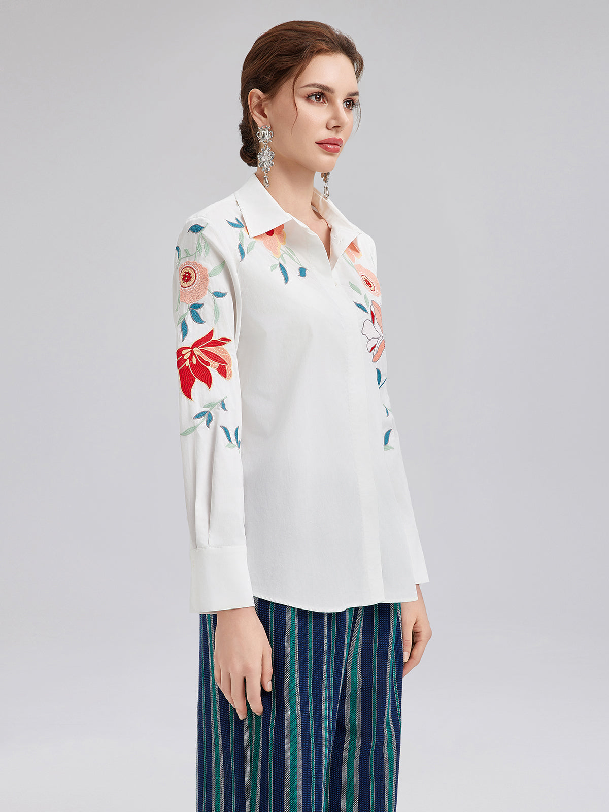 Cotton Embroidered Floral Shirt
