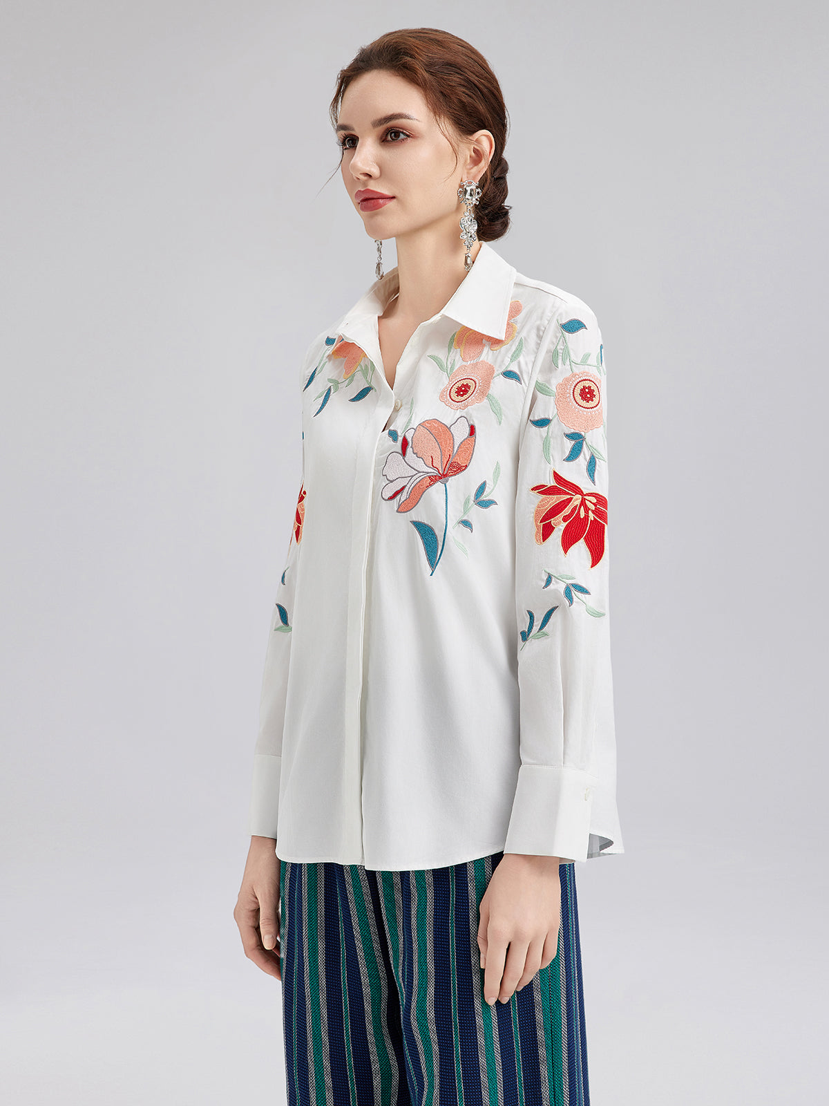 Cotton Embroidered Floral Shirt