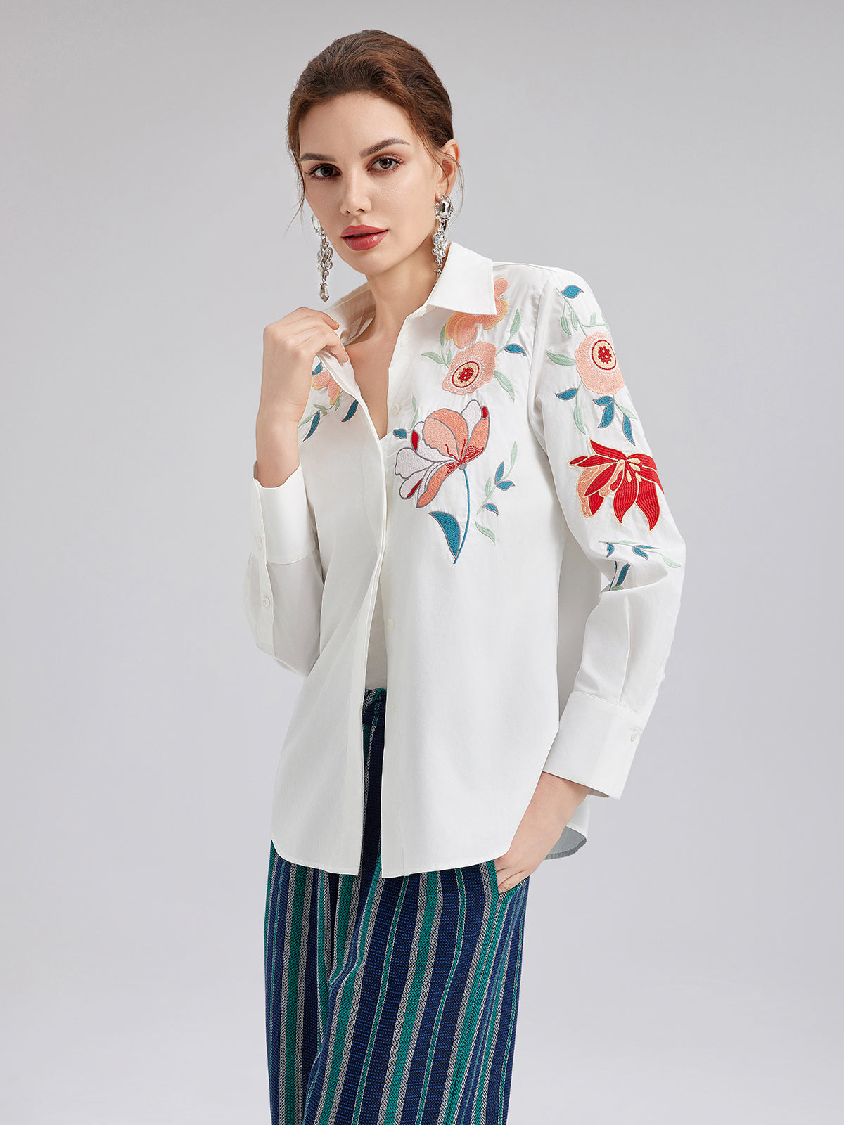 Cotton Embroidered Floral Shirt