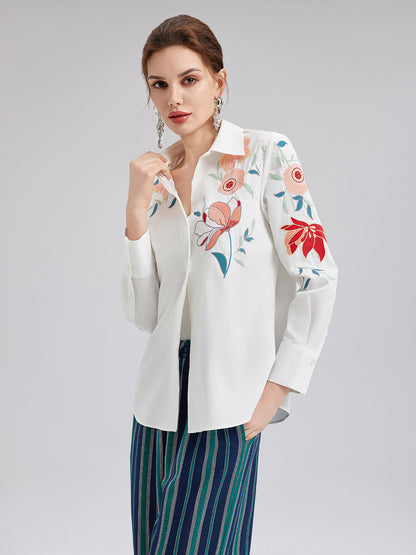 Cotton Embroidered Floral Shirt