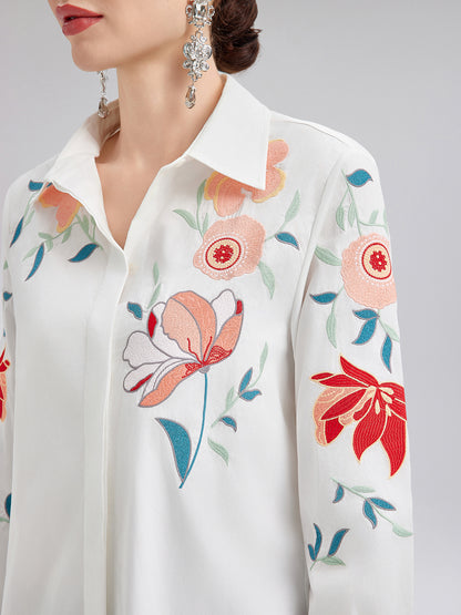 Cotton Embroidered Floral Shirt