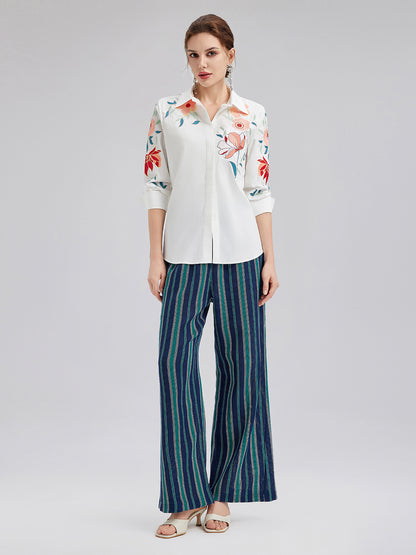 Lightweight Striped Elastic Waist Pants