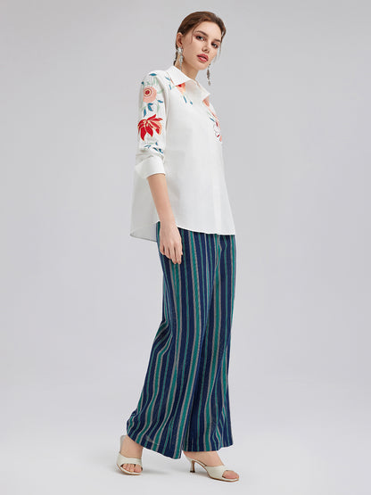 Lightweight Striped Elastic Waist Pants