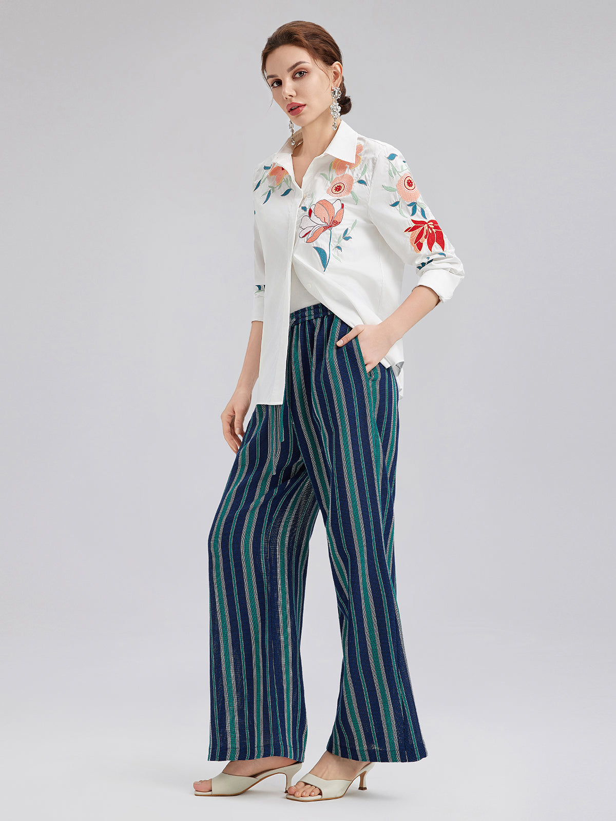 Lightweight Striped Elastic Waist Pants