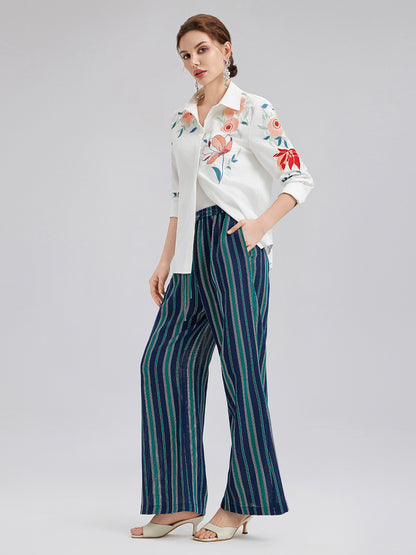 Lightweight Striped Elastic Waist Pants