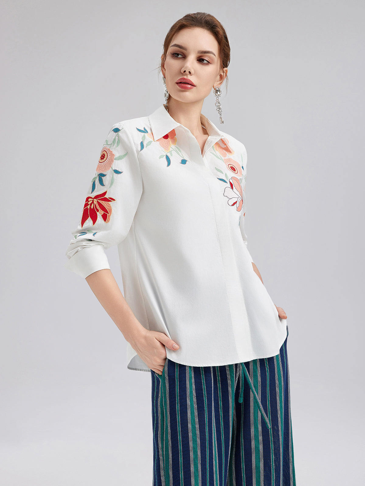 Cotton Embroidered Floral Shirt