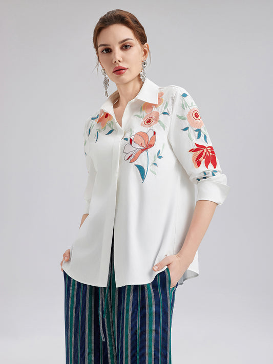 Cotton Embroidered Floral Shirt