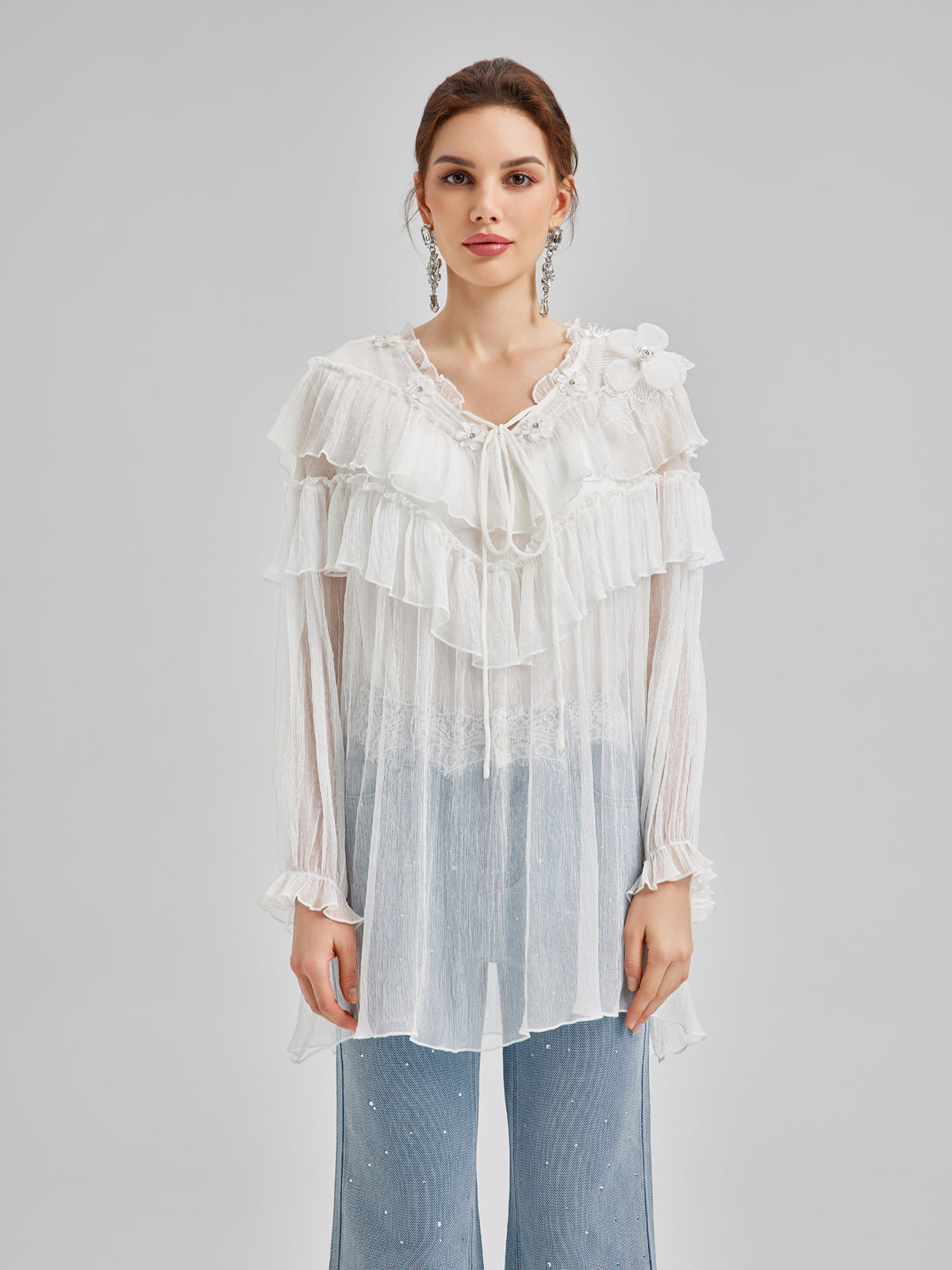 Ruffled Silk Design Top