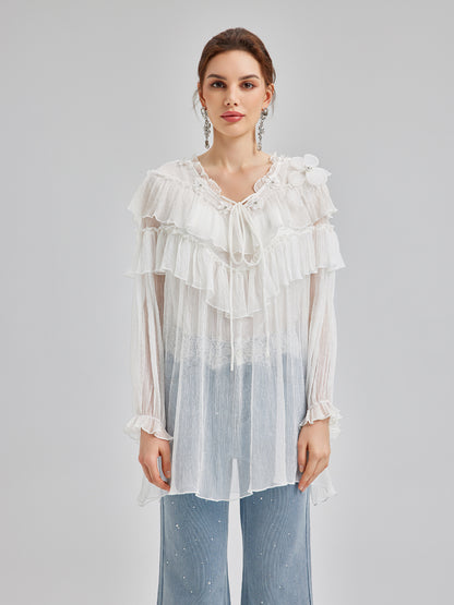 Ruffled Silk Design Top