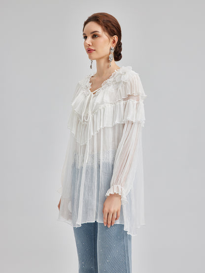 Ruffled Silk Design Top