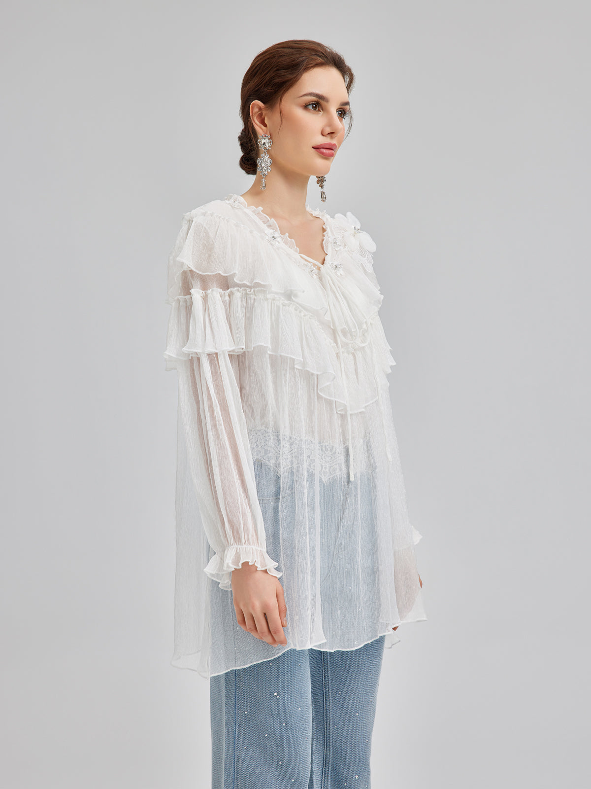 Ruffled Silk Design Top