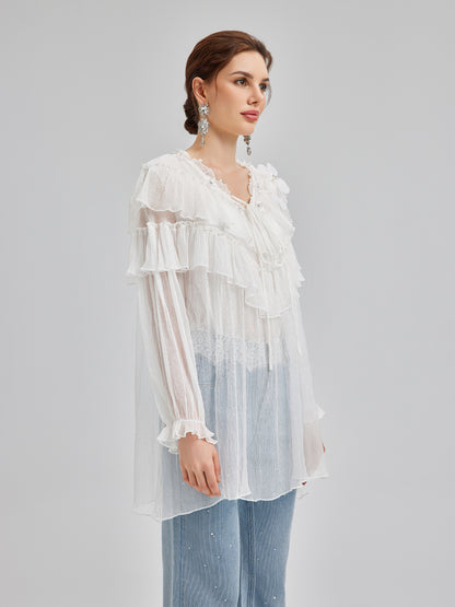 Ruffled Silk Design Top