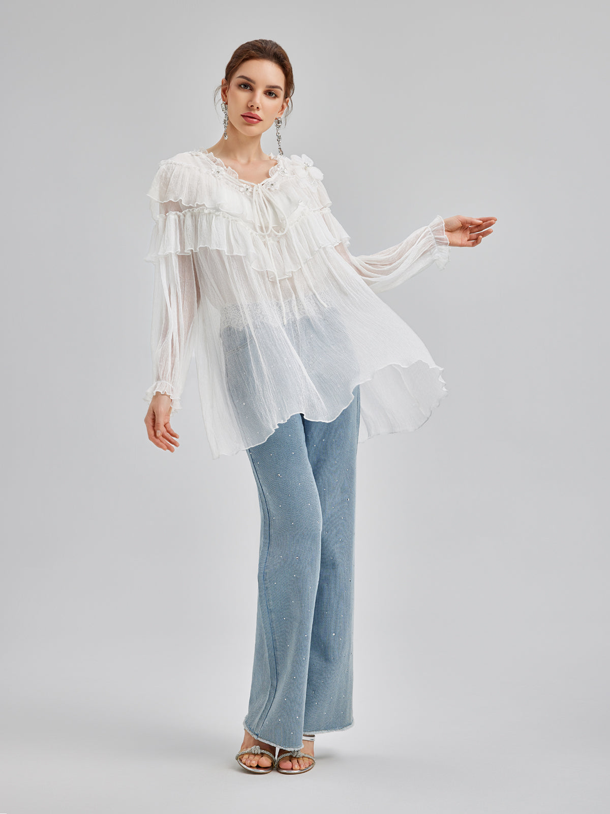 Ruffled Silk Design Top