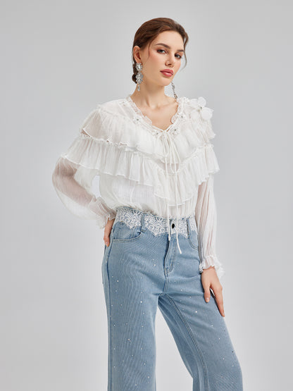 Ruffled Silk Design Top