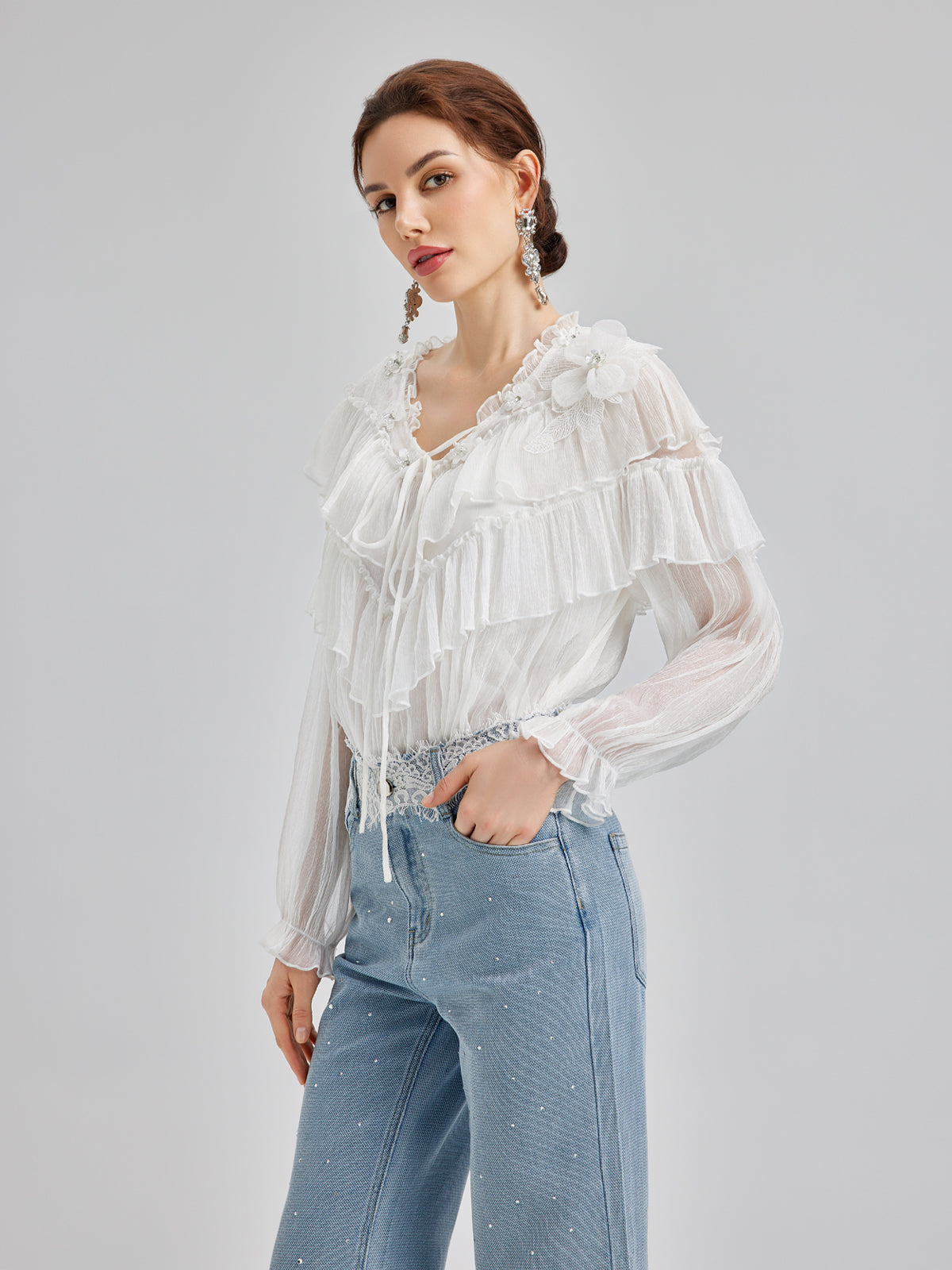 Ruffled Silk Design Top