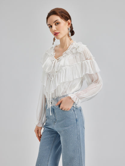 Ruffled Silk Design Top
