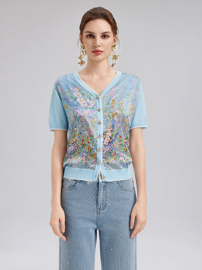 Silk Floral Print Cardigan